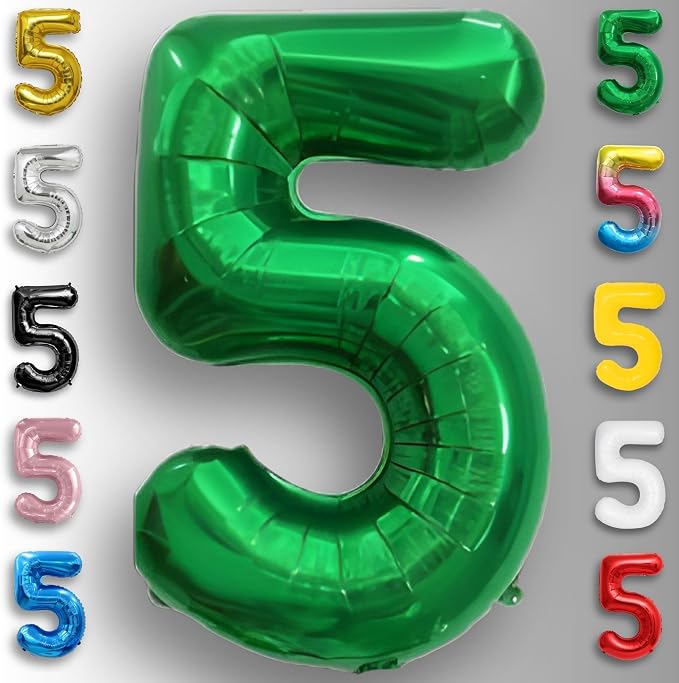 Green Number Balloon 5 Mylar Foil Balloons 32 inch - Image 3
