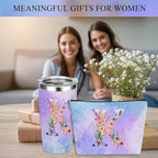 Personalized Gifts Monogrammed Birthday Gifts for Women, Soul Sister Bachelorette Party Wedding Christmas Initial 20 oz Tumbler, Makeup Bag Cup Pens Journal Notebook 6 Set, (Aesthetic Purple Flower K)