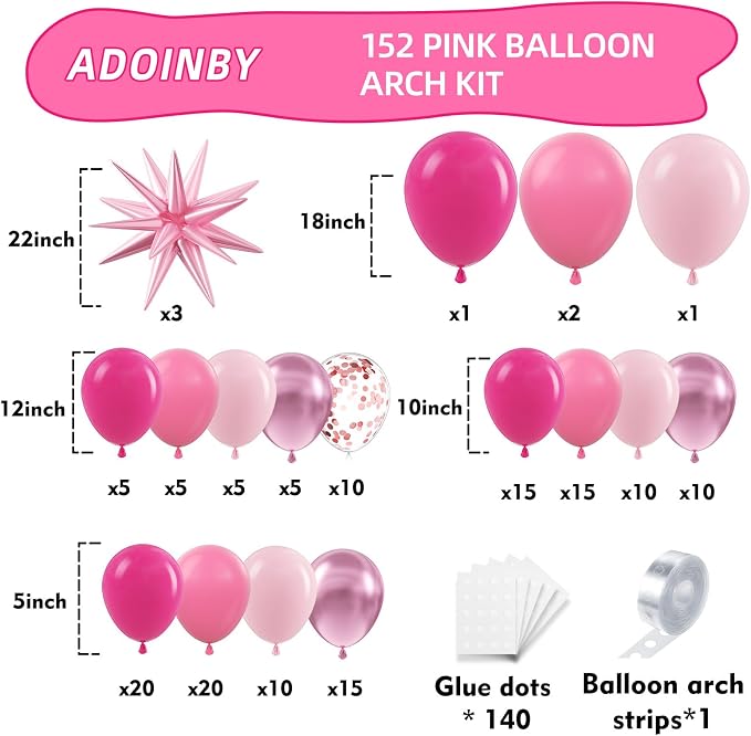 Pink Balloon Arch Kit, Different Size Balloons - Image 2
