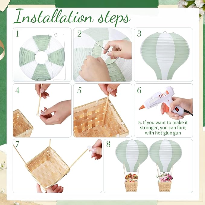 Meooeck 8 Sets Hot Air Balloon Tables Centerpieces, Sage Green | Classroom - Image 4