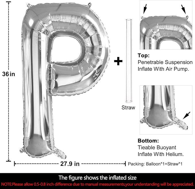 Lovoir 40 Inch Large Silver Letter P Balloons Big Size Jumbo Mylar Foil Helium - Image 2