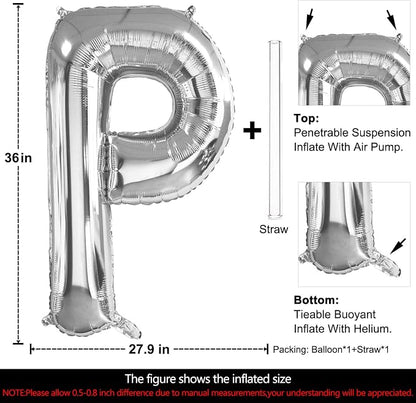 Lovoir 40 Inch Large Silver Letter P Balloons Big Size Jumbo Mylar Foil Helium - Image 2