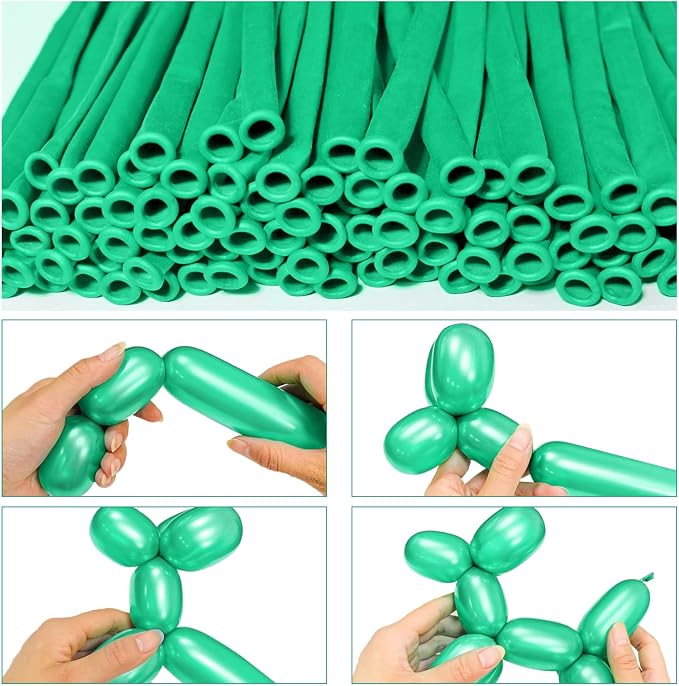LXZFCRG Metallic Green 260 Long Balloons 100pcs Shiny Chrome Green Latex - Image 3