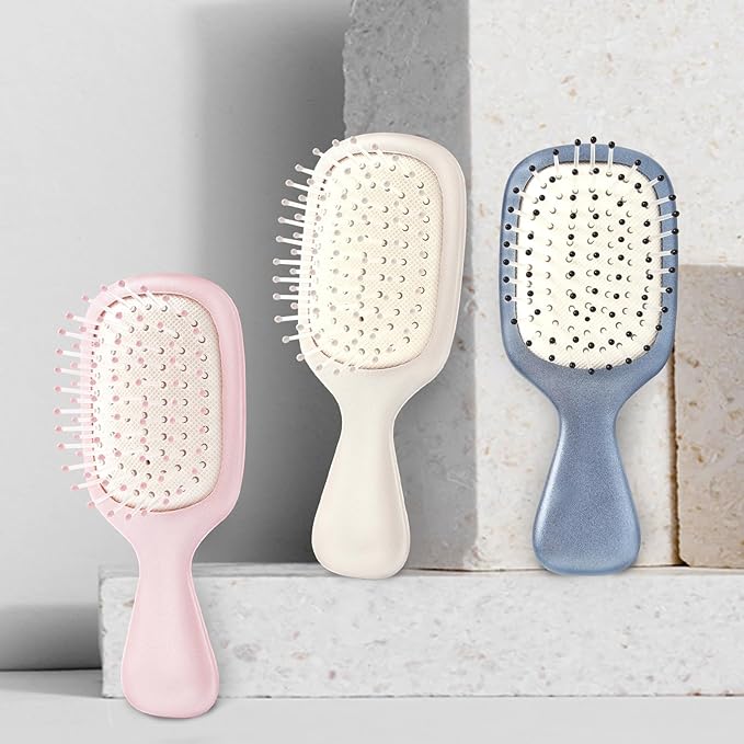 Mini Hair Bursh for Women Men and Kids, Protable Travel Size Hair Brush for Pockets Purses, Mini Detangler Brush for All Hair Types, Small Paddle Brush for Detangling (White)