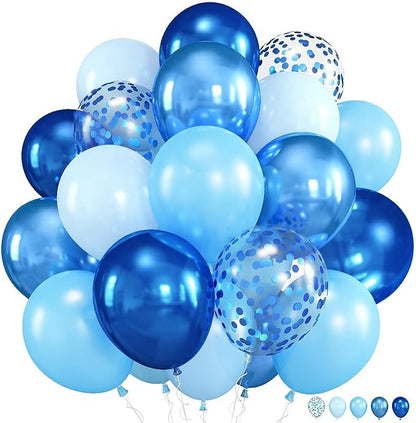 Blue Balloons, 12 Inch Double Stuffed Metallic Light Blue Mixed Latex Balloon by TAOYE