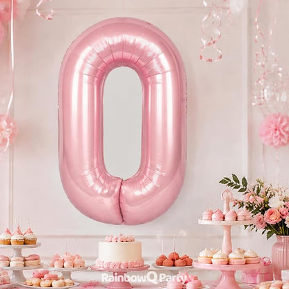 RainbowQ Pink 0 Balloon Number 40 Inch 0-40 Foil Large Balloons | Big Mylar 0 - Image 2