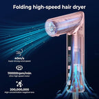 8-in-1 Hair Dryer Brush & Hot Air Styler, 110,000 RPM Blow Dryer Brush Foldable LCD Display, 4 Heat Settings Auto Curler Fast Drying Curling Straightening for Salon & Travel (Pink)