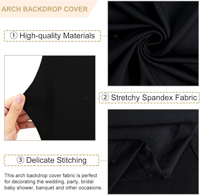 FANPROMS Spandex Arch Backdrop Cover Set of 3 Black Wedding Arch Stand Cover - Image 2