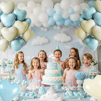 TONIFUL 30 Pcs 18 Inch Blue Cream White Heart Shape Foil Mylar Balloons | Soft - Image 5