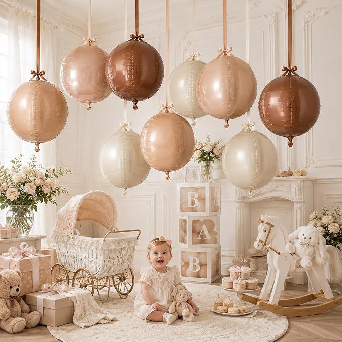 Brown Sand White Round Foil Balloons - Image 6