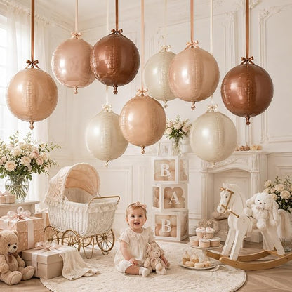 Brown Sand White Round Foil Balloons - Image 6