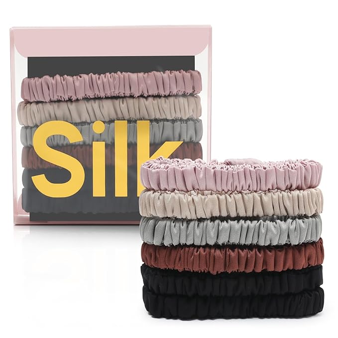 6Pcs Silk Hair Ties Small 22 Momme 100% Pure Mulberry Silk Scrunchies for Women Girls Thin Skinny Hair Sleep Scrunchies No Damage(Color 04)