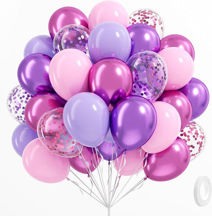 61pcs Pink and Purple Balloons, 12 Inch Purple Pink Confetti Balloons, Metallic by BAUANOOY