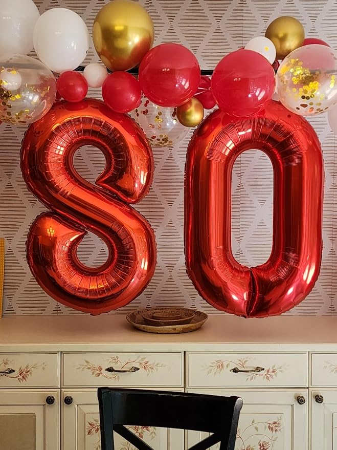 8 Balloon Numbers Birthday Decorations, 40In Red Balloons - Image 2