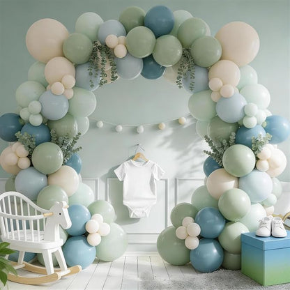 Sage Green Dusty Blue Balloons, 12 Inch Light Green Blue Sand White Latex - Image 3