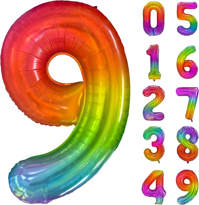 Rainbow Number 9 Balloon 40 Inch Rainbow 9 Balloon Giant Helium Foil Number 0 by Yeodong