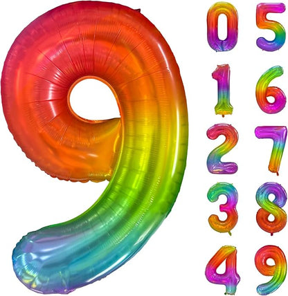 Rainbow Number 9 Balloon 40 Inch Rainbow 9 Balloon Giant Helium Foil Number 0 by Yeodong