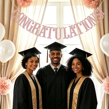 Congratulations Banner, Graduation Party Decor | Rose Gold Glitter Congrats Sign - Image 8