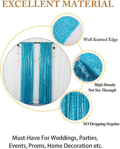 ShinyBeauty Sequin Curtains 2 Panels Turquoise 2FTx8FT Sequin Photo Backdrop - Image 6