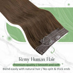 RUNATURE Invisible Wire Hair Extensions Brown 18 Inch 80g One Piece Fish Line Hair Extensions Real Human Hair Straight Smooth Hair No Shedding Easy to Install #4