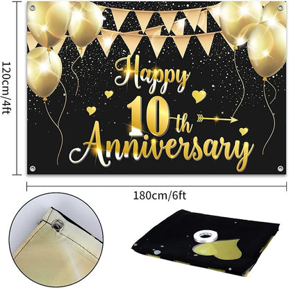HAMIGAR 6x4ft Happy 10th Anniversary Banner Backdrop - Image 2