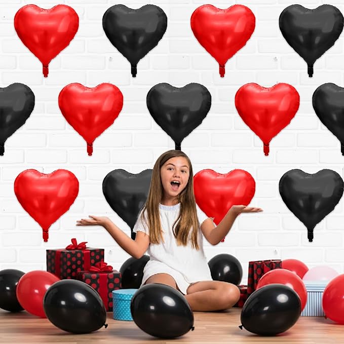 Red Black Heart Balloons, 18 Inch Red and Black Foil Balloons Helium - Image 5