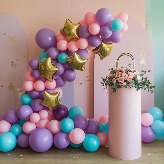 Teal Pink Purple Balloons, 12 Inch Princess Balloons, Pastel Pink Teal Purple - Image 4