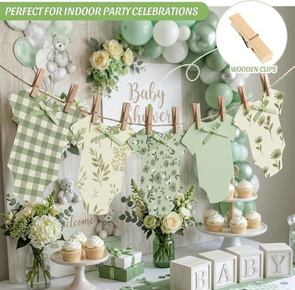Frienda Baby in Bloom Paper Banner Baby Shower Sage Green Paper Bodysuit Dress - Image 3