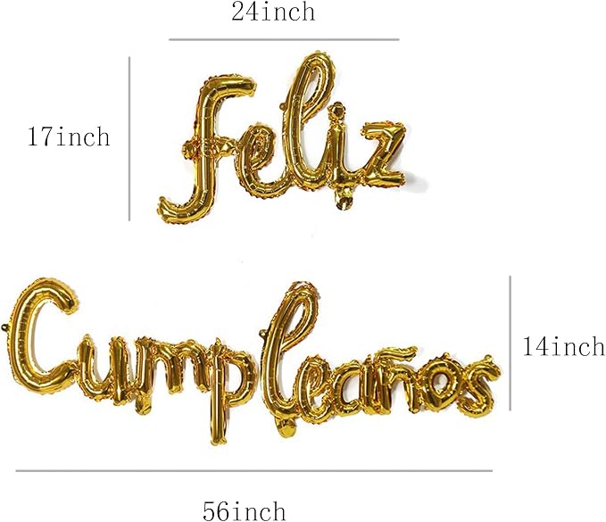 Feliz Cumpleanos Gold Small Letters Conjoined Balloons Feliz Cumpleanos Gold - Image 2