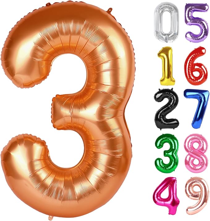 Orange Number 3 Balloon 40 Inch, 3rd Birthday Party Decorations Men Women | by IWERP