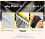 mikimini Extra Large Black Shower Cap for Women and Men Thick Long Hair Braids, Reusable Waterproof Double Layers XL Bathing Hair Caps with Vibrant Yellow Edge (Black)