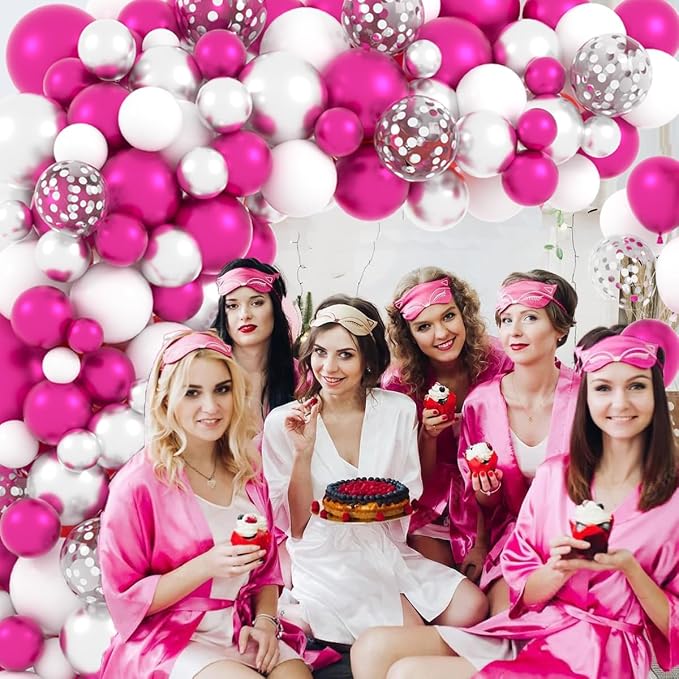 Magenta Hot Pink Silver Balloons Garland Arch - Image 4