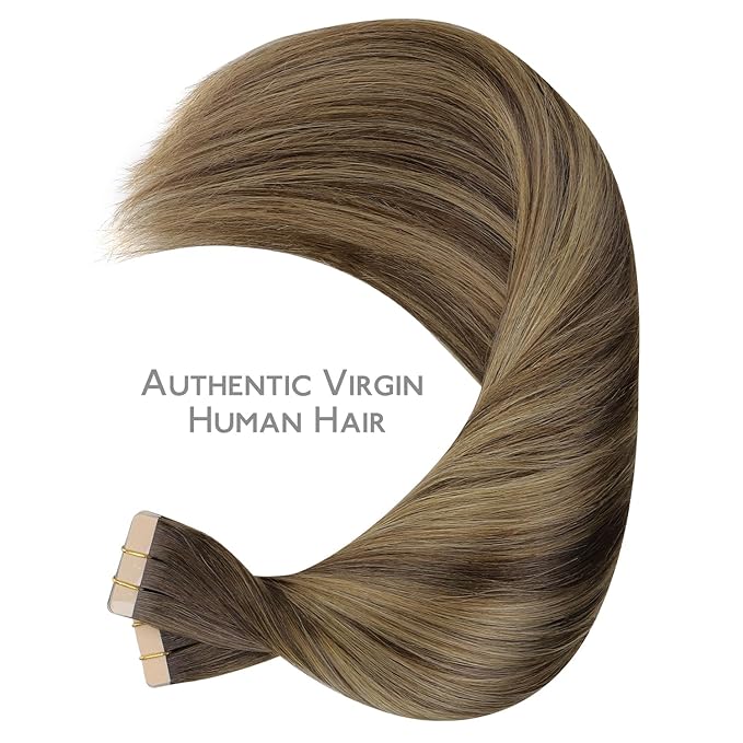 WENNALIFE Tape in Hair Extensions Human Hair, 40pcs 80g 12 inch Balayage Chocolate Brown to Caramel Blonde Hair Extensions Real Human Hair Straight Tape in Extensions Reusable Real Hair Extensions