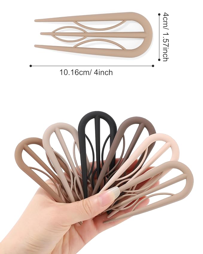 French Hair Pin for Women - U-Shaped Hair Fork for Updos, Chignons & French Twists, Durable Acrylic, Secure & Elegant Styling for All Hair Types (Neutral colors (Matte))