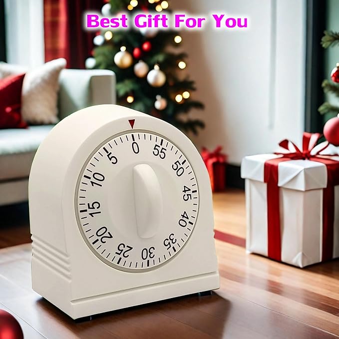 60 Minute Wind Up Timer, Visual Mechanical Timer with Loud Alarm, Manual Countdown Timers for Classroom, Home, Study and Cooking (White)