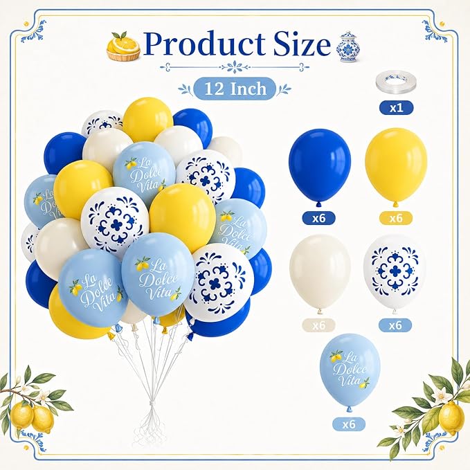 Blue and Yellow Lemon Balloons 12inch Amalfi Coast Party Decorations | Pastel - Image 2