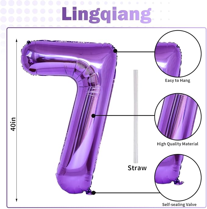 Purple Number 17 Mylar Foil Balloons, 40 Inch Giant Purple 17th Birthday - Image 2
