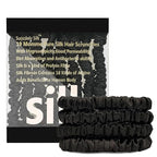 Suncdelv Silk,100% Silk Scrunchies for Hair,22 Momme Hair Ties for Anti-Crease & Breakage,Natural Women Hair Accessories，Fashion Hairbands 4PCS（Black）
