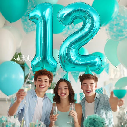 40 Inch Big Teal Blue Number 12 Foil 0-9 Mylar Helium Balloons | Large Digital - Image 2