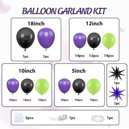 Black Purple Green Balloon Arch Kit, Star Foil Balloons - Image 2