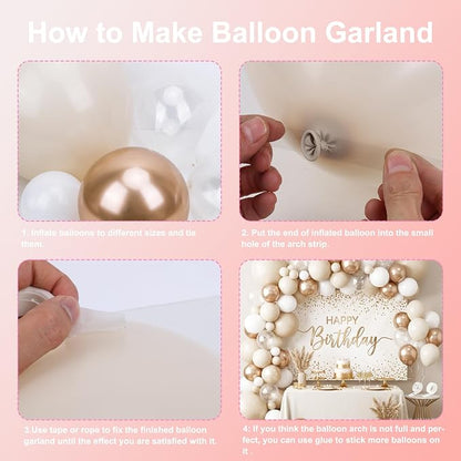 RUBFAC White and Champagne Gold Balloons Arch Kit - Image 4