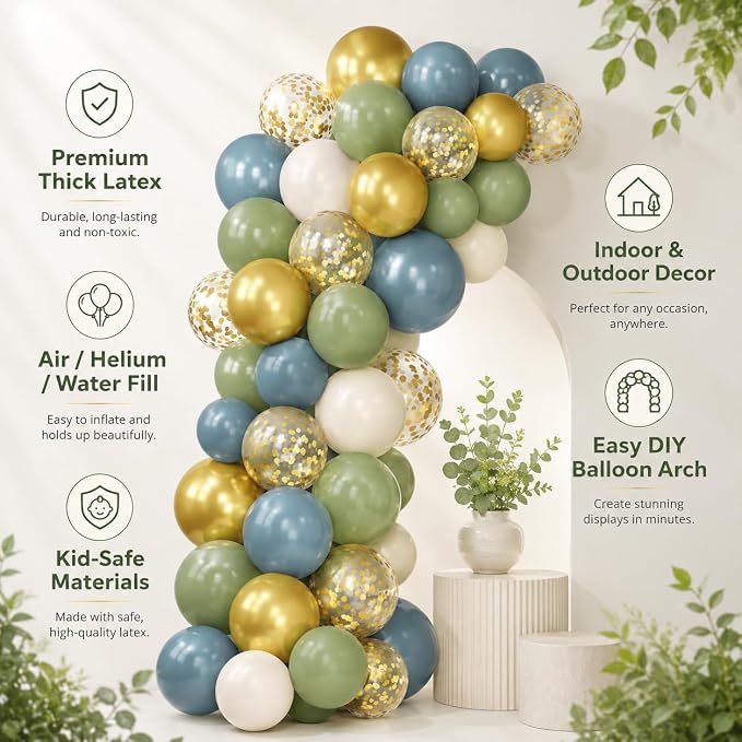 Green Blue Balloons Sage Beige Gold Balloons Jungle Woodland Party Decorations - Image 5