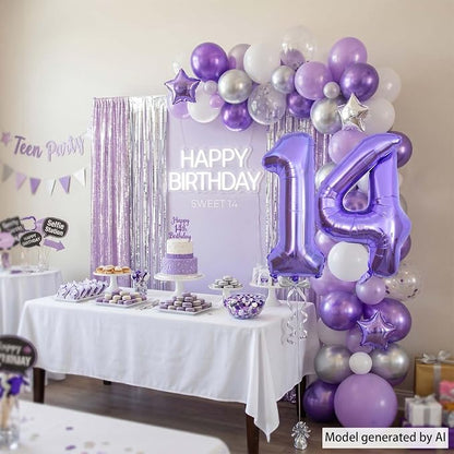 Purple Number 14 Balloon 40 Inch, Giant Metallic Foil 14th Birthday Decorations - Image 7