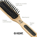 Kent PF20 Narrow Cushion Paddle Brush - Taming Fat Pins, Detangling Long Thick and Curly Hair, Scalp Massager and Growth Stimulator for All Hair Types, Made in England