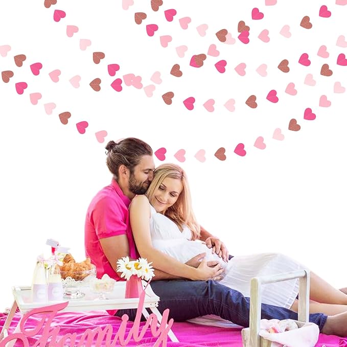 Light-Pink Rose-Gold Valentines Party-Decorations Heart-Garland - 52ft Red - Image 6