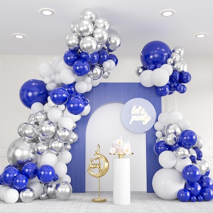 136pcs Blue White Silver Balloon Garland Kit by ZizasAry