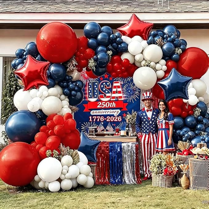Navy Blue Red Balloon Garland Double Stuffed Red White Blue Balloons Nude Cream - Image 7
