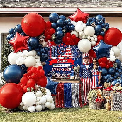 Navy Blue Red Balloon Garland Double Stuffed Red White Blue Balloons Nude Cream - Image 7
