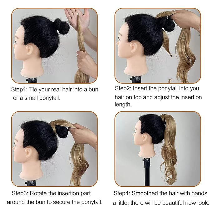 Chicmoi Burgundy Ponytail Extainson 32 Inch Flexible Wrap Around Ponytail Hair Extension Long Wavy Pony Tails hair Extension Wine Red Synthetic Hairpieces For Women and Girls