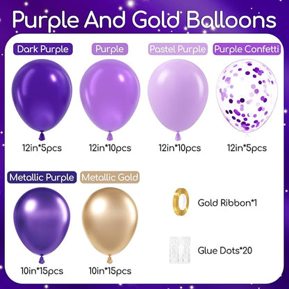 60pcs 12inch Purple and Gold Balloons - Image 2